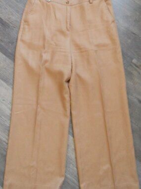 Talbots 'Heritage' Wide Leg High Waist Textured Linen Trousers Tan Sz 10Petite